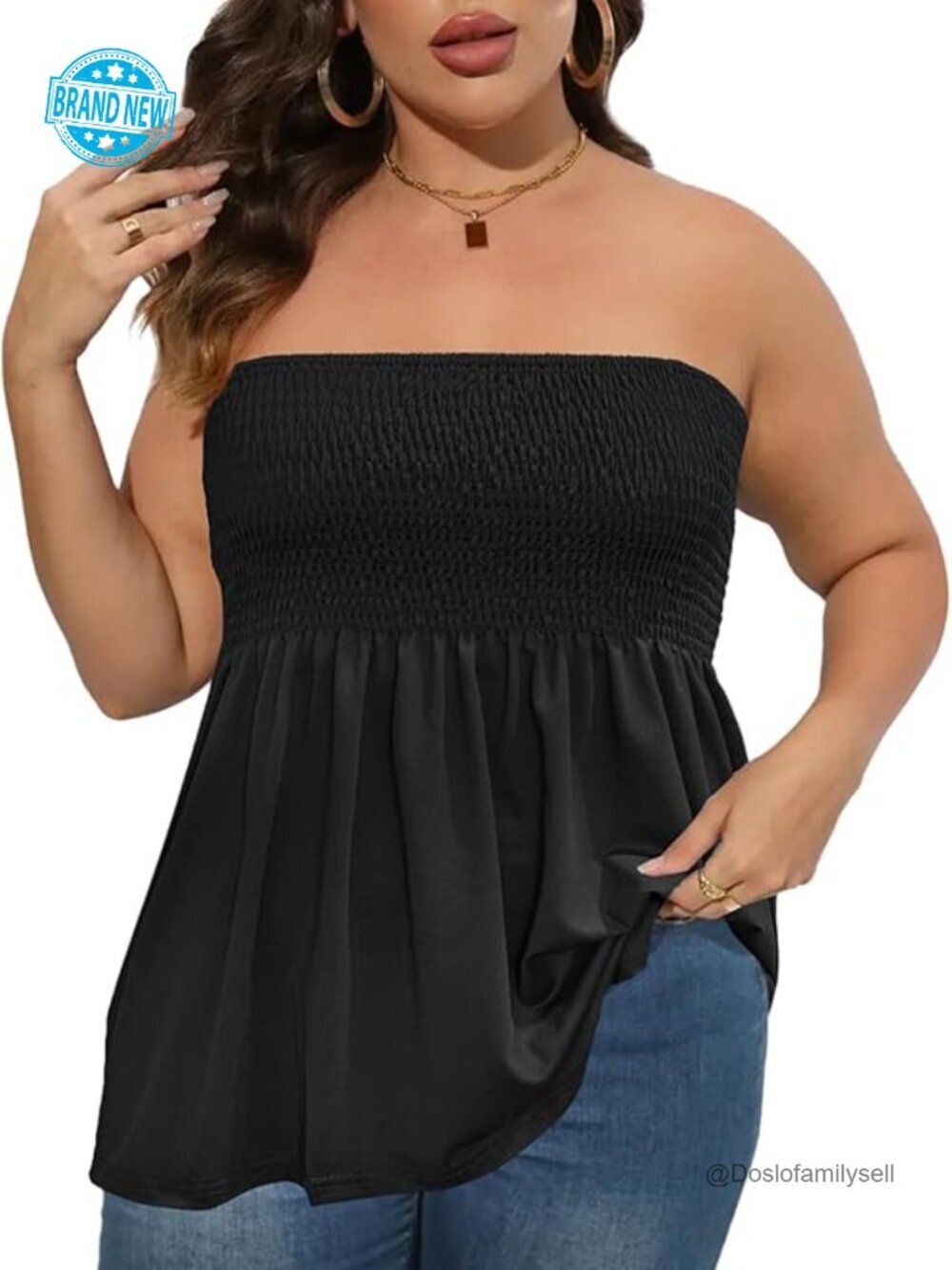 Women's Plus Size Tube Top Strapless Pleated Sleeveless Flare Hem Stretchy